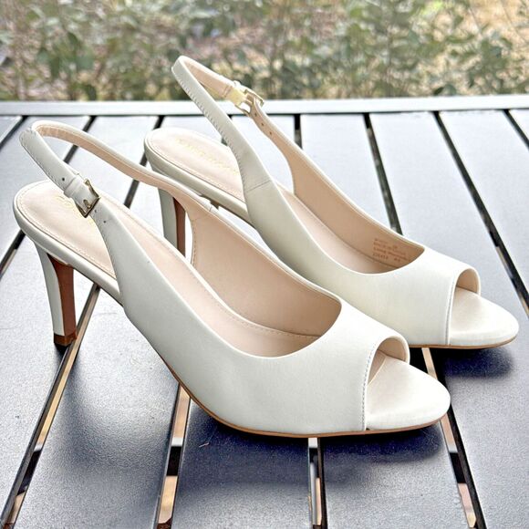 NWOB Cole Haan Maya White Ivory Leather Slingback Pumps 3” Heel Women’s Size 8B - Picture 2 of 9